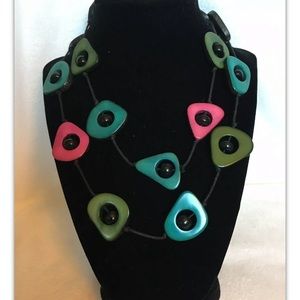 Modernist MCM Necklace Multi Color Organic Discs W Bead Center Big Statement